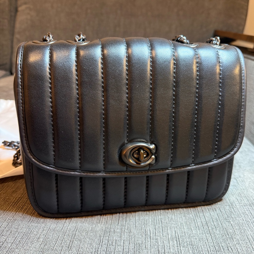 Coach Designer Madison Quilted Nappa Smooth Black Leather  Shoulder Bag